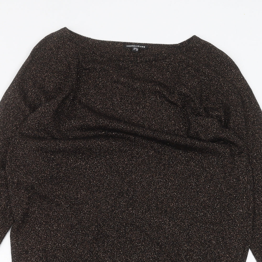Womens UK Size 8 Warehouse Black Basic T-Shirt
