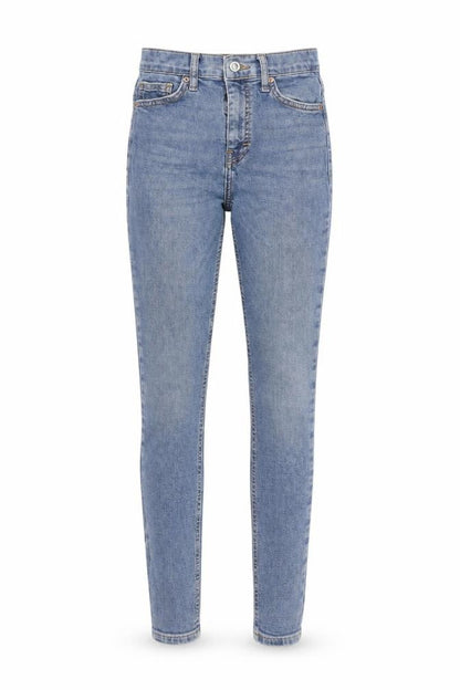 Front view of Topshop women’s blue skinny jeans, size UK 24, in, 27-inch leg