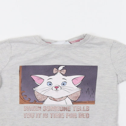Close-up detail of Disney girls’ grey basic polo, size 5-6, years - cat