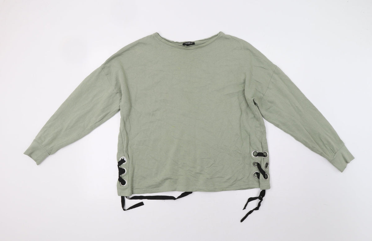 Additional front view of Pep&Co women’s green pullover sweatshirt, size UK 14, - laced