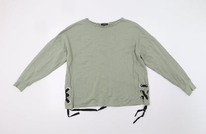 Additional front view of Pep&Co women’s green pullover sweatshirt, size UK 14, - laced