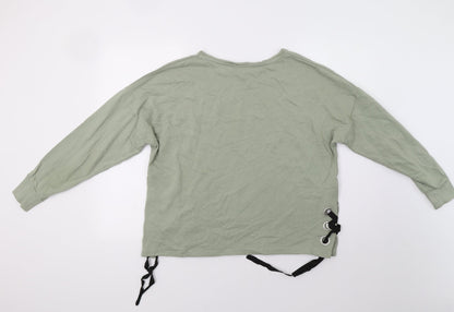 Back view of Pep&Co women’s green pullover sweatshirt, size UK 14, - laced