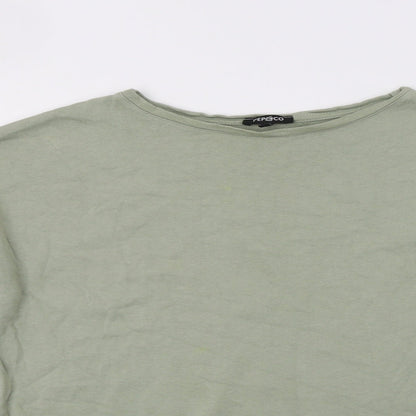 Close-up detail of Pep&Co women’s green pullover sweatshirt, size UK 14, - laced