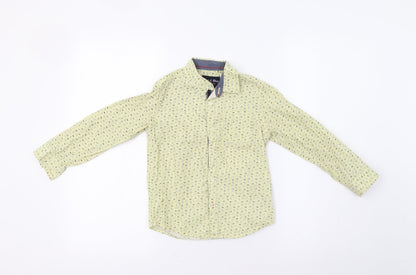 Additional front view of Pink & Blue boys’ yellow basic button-up, size 5-6, years - penguin print