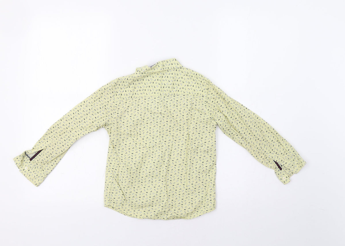 Back view of Pink & Blue boys’ yellow basic button-up, size 5-6, years - penguin print