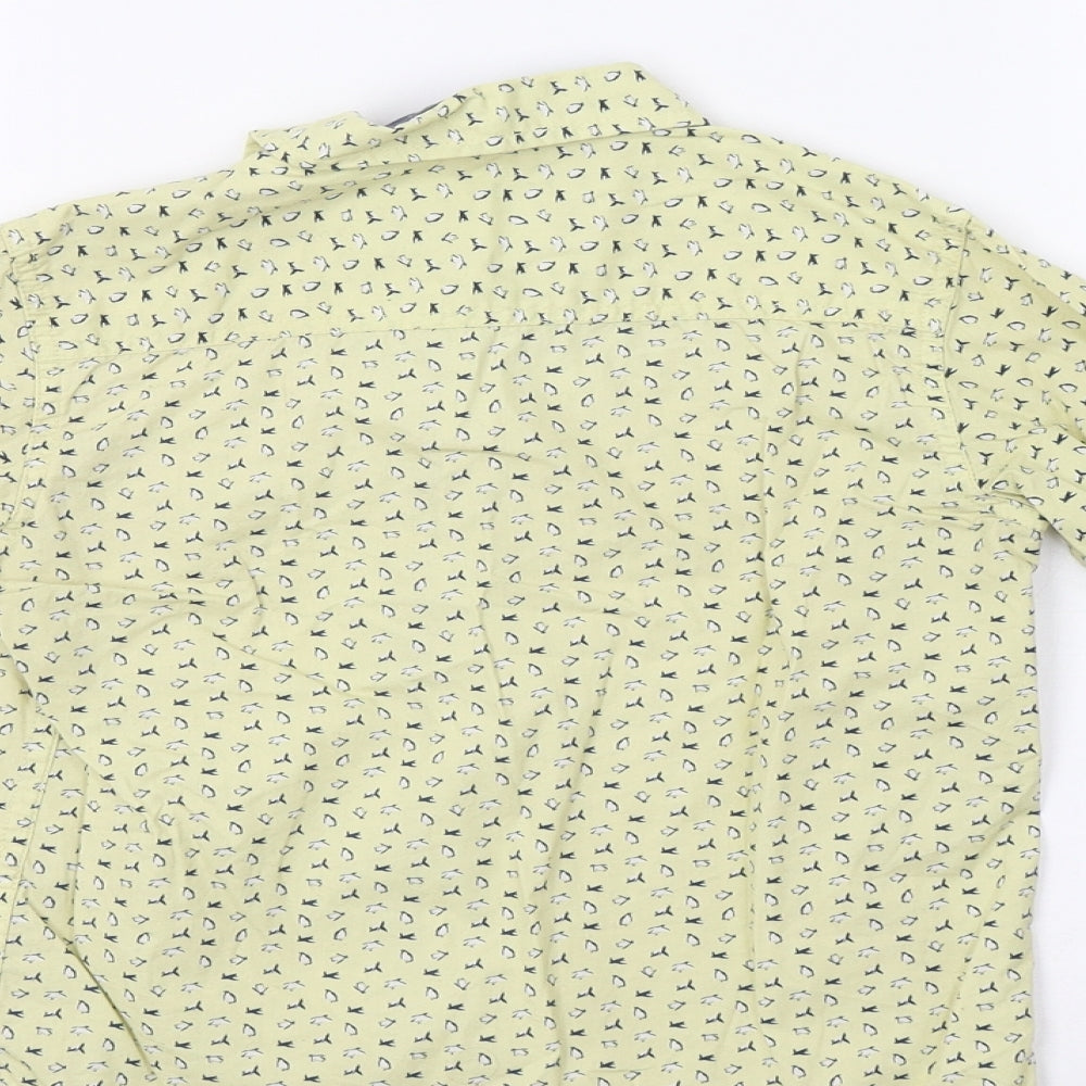 Brand and care label for Pink & Blue boys’ yellow basic button-up, size 5-6, years - penguin print