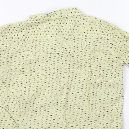 Brand and care label for Pink & Blue boys’ yellow basic button-up, size 5-6, years - penguin print