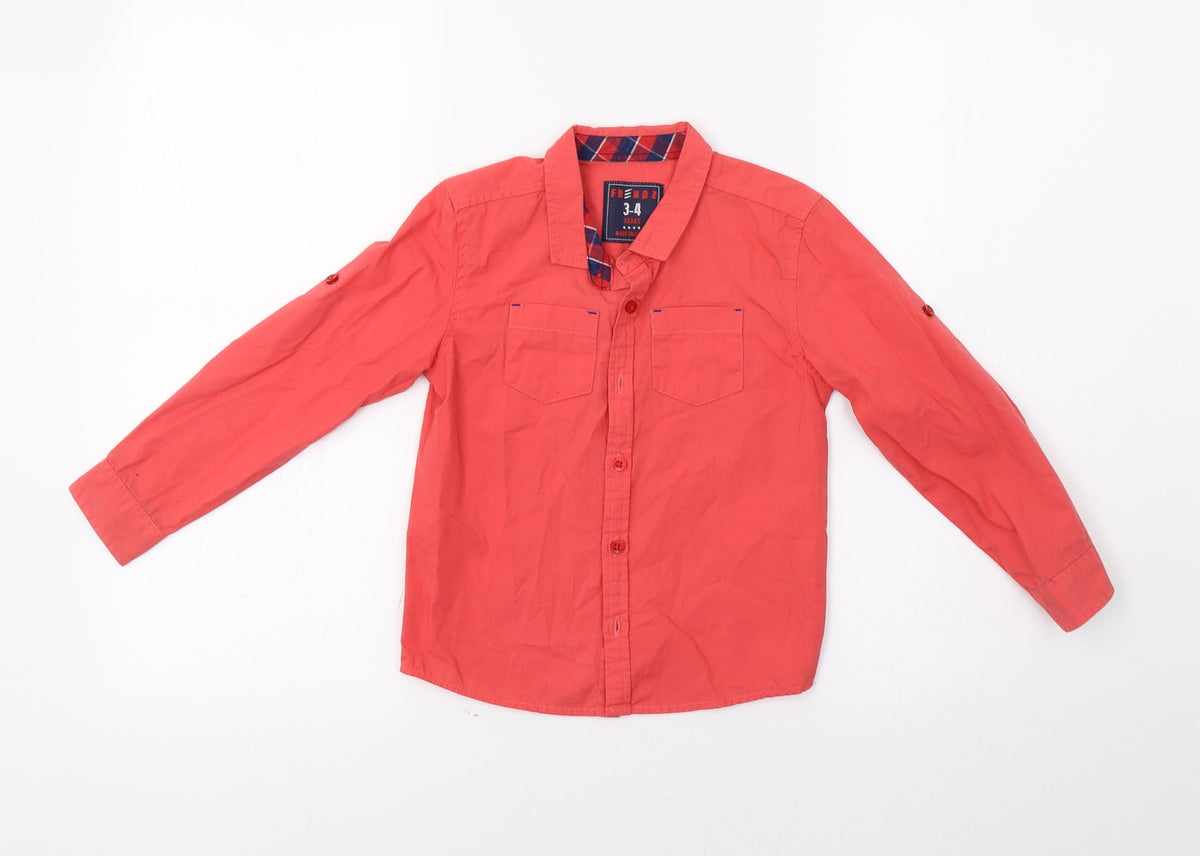 Additional front view of Frendz boys’ red basic button-up, size 3-4, years