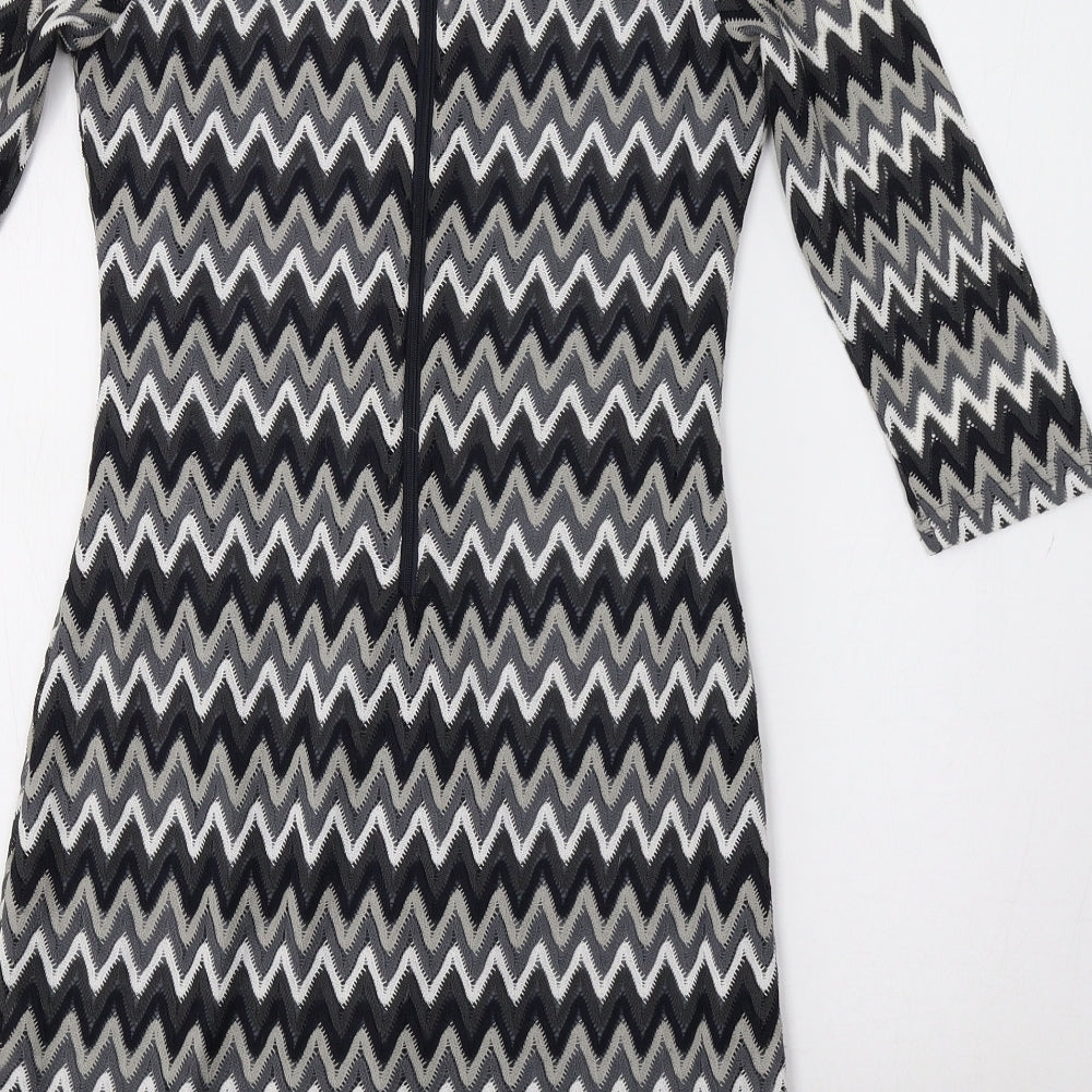 Uttam London Womens Grey Striped  Fit & Flare  Size 10  - Zig Zag