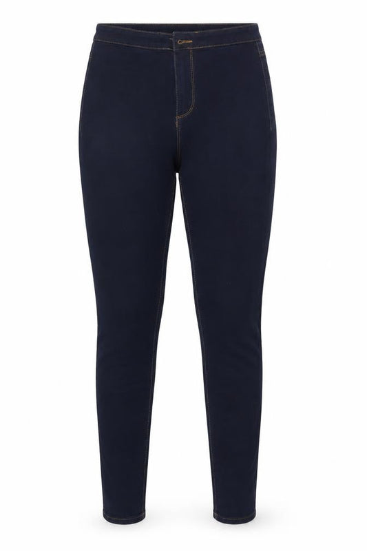 Front view of Denim & Co. women’s blue denim tapered jeans, size UK 10, 30-inch leg