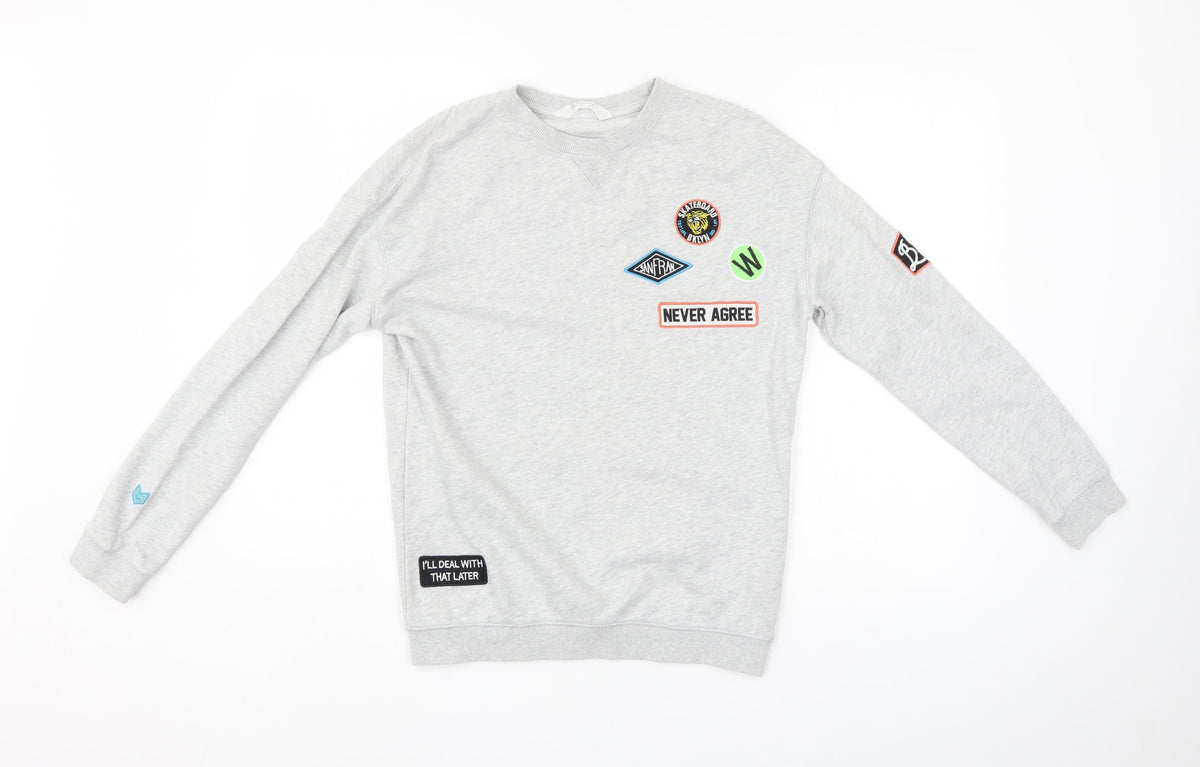 Additional front view of H&M boys’ grey pullover sweatshirt, size 11-12, years