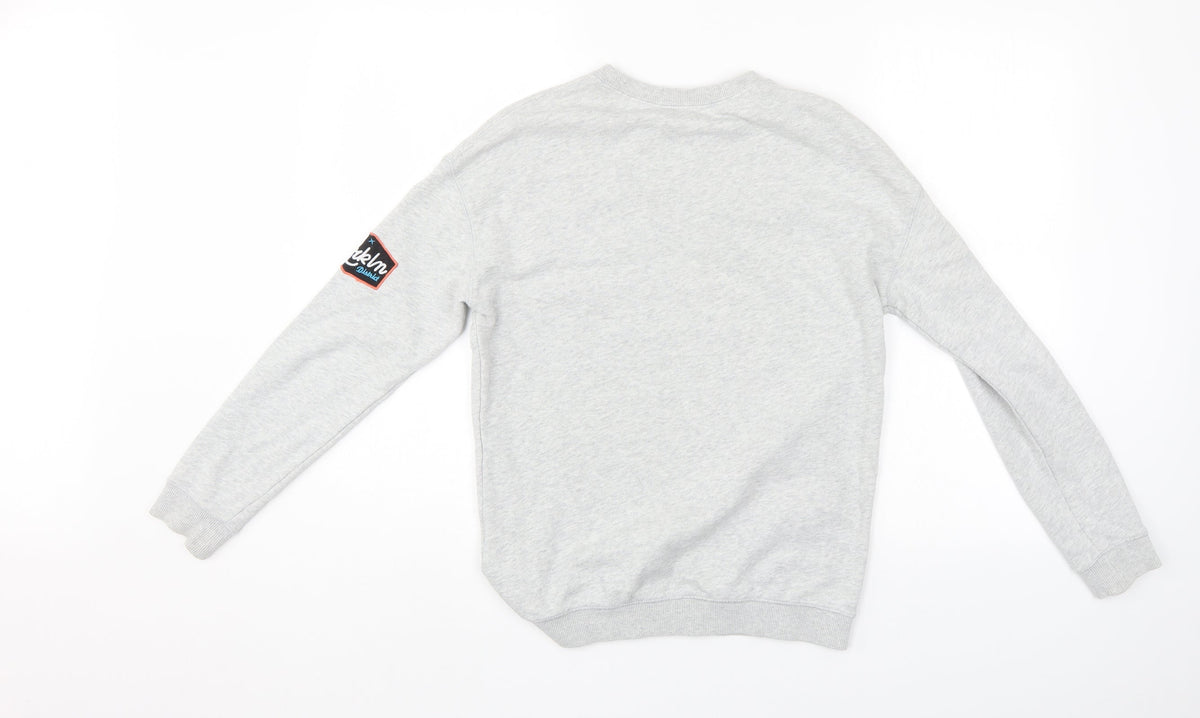Back view of H&M boys’ grey pullover sweatshirt, size 11-12, years
