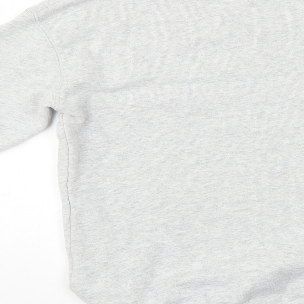 Brand and care label for H&M boys’ grey pullover sweatshirt, size 11-12, years