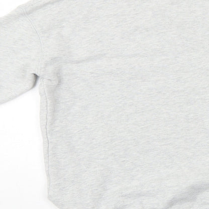 Brand and care label for H&M boys’ grey pullover sweatshirt, size 11-12, years
