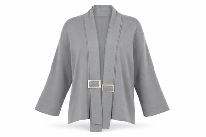 Front view of LA CONFIDENCE women’s grey cardigan jumper, size S