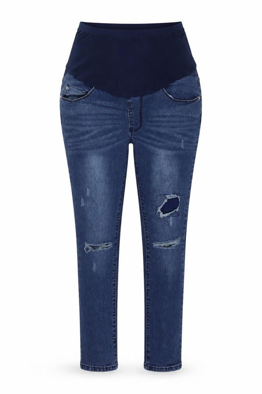 Front view of Boohoo women’s blue denim skinny jeans, size UK 10, 29-inch leg