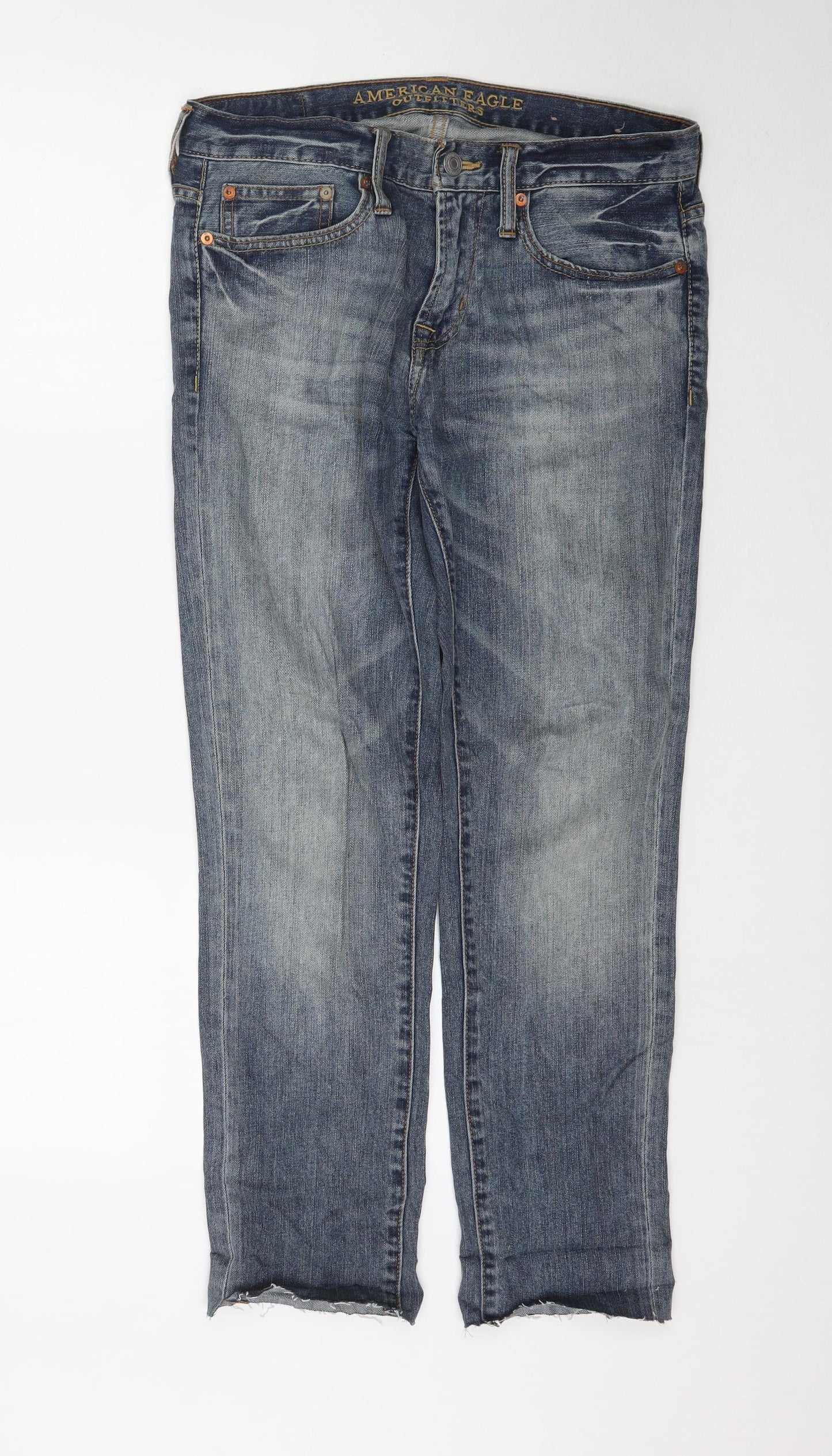 American Eagle Womens Blue  Denim Skinny Jeans Size 30 L29 in - Raw Hem