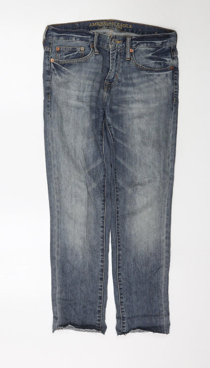 American Eagle Womens Blue  Denim Skinny Jeans Size 30 L29 in - Raw Hem