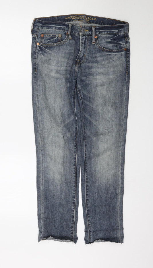 American Eagle Womens Blue  Denim Skinny Jeans Size 30 L29 in - Raw Hem