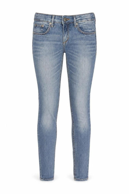 Front view of H&M women’s blue denim skinny jeans, size UK 26, in, 32-inch leg