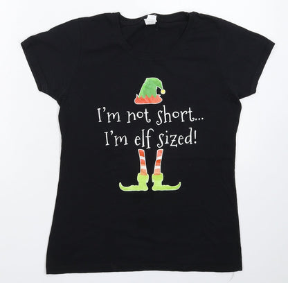 Womens UK Size S Fruit of the Loom Black Basic T-Shirt