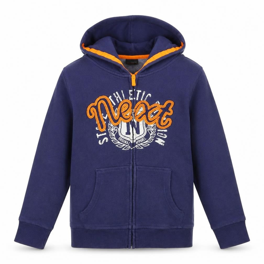 Front view of Next boys’ blue full zip hoodie, size 11, years