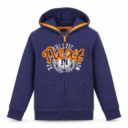 Front view of Next boys’ blue full zip hoodie, size 11, years