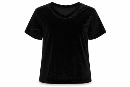Front view of MRT women’s black basic t-shirt, size UK 6