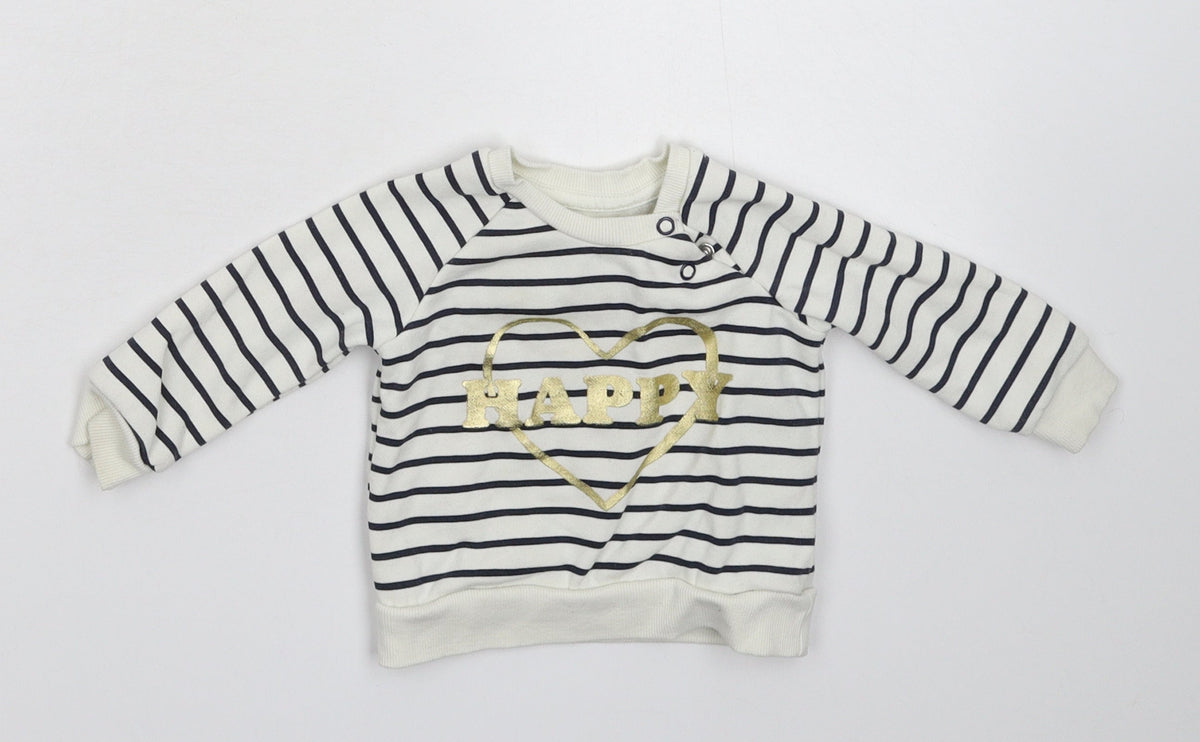 Additional front view of Primark Baby White Striped jumper, size 3-6, Months