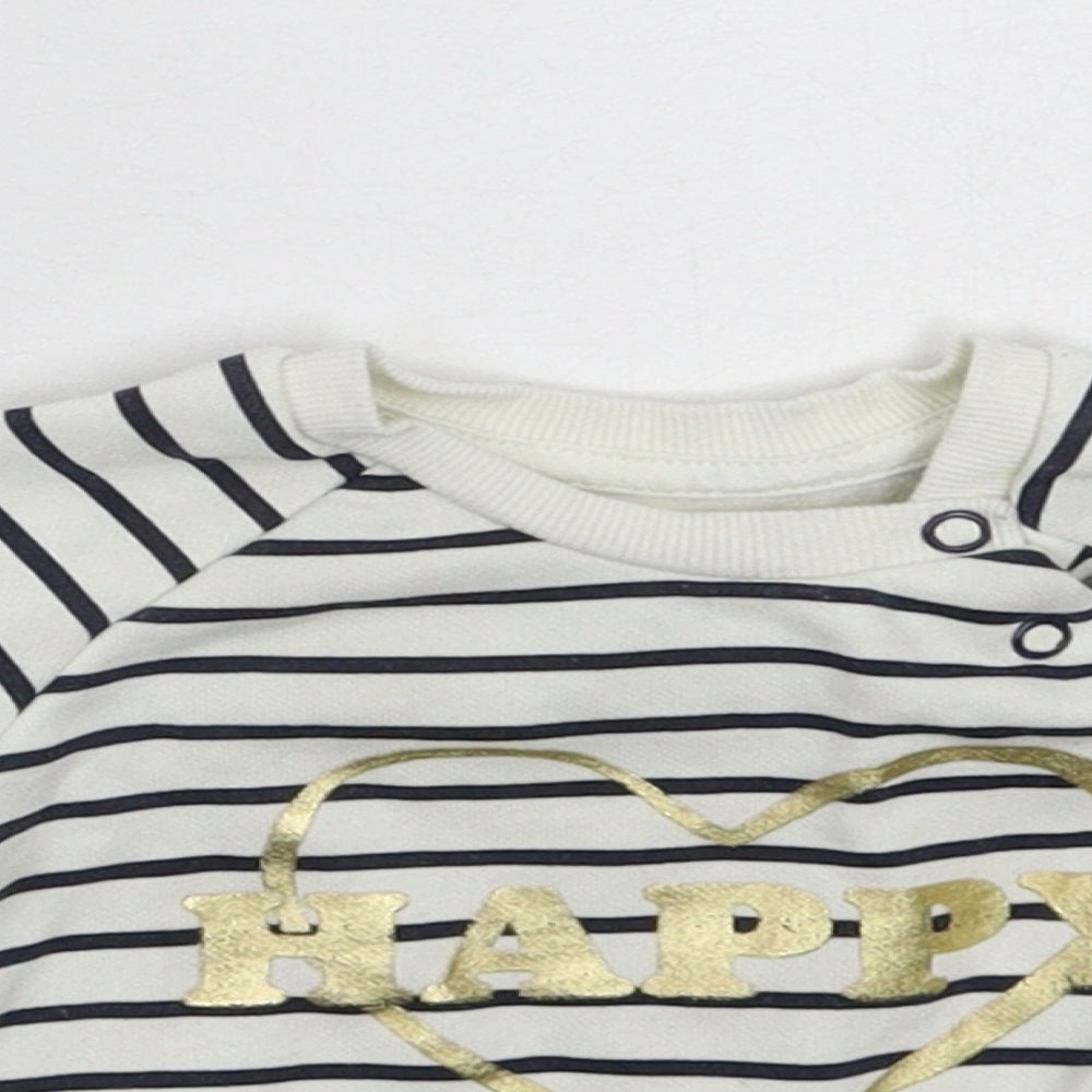 Close-up detail of Primark Baby White Striped jumper, size 3-6, Months