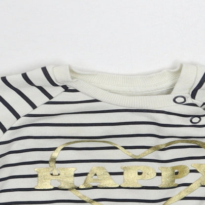 Close-up detail of Primark Baby White Striped jumper, size 3-6, Months