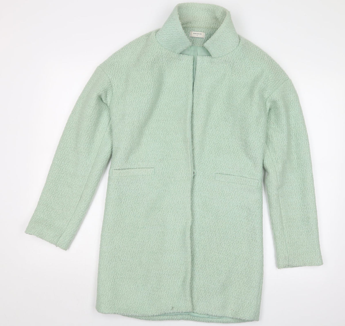 Additional front view of Sheinside women’s green pea coat coat, size M
