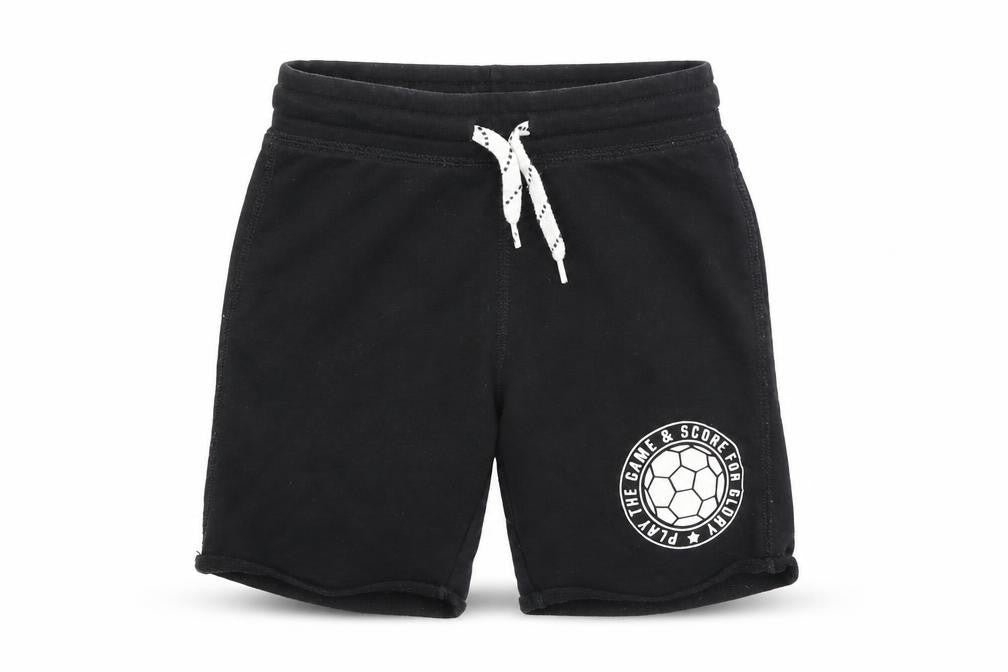 Front view of H&M boys’ black sweat shorts, size 6, years