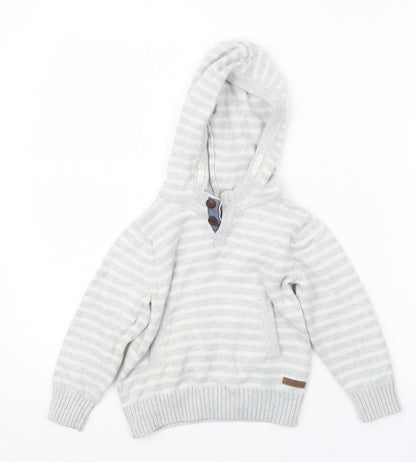 H&M Boys Grey Striped Knit Pullover Hoodie Size 2 Years