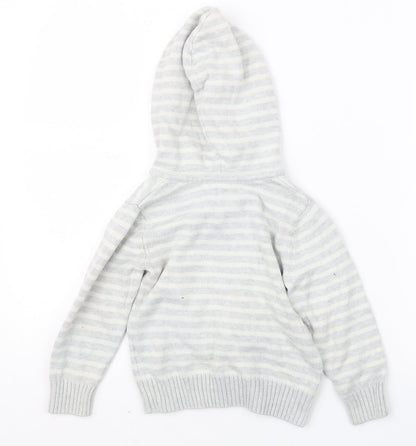 H&M Boys Grey Striped Knit Pullover Hoodie Size 2 Years
