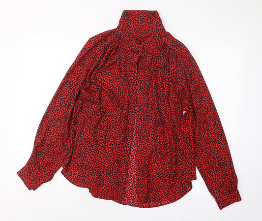 Womens UK Size M H&M Red Basic Button-Up