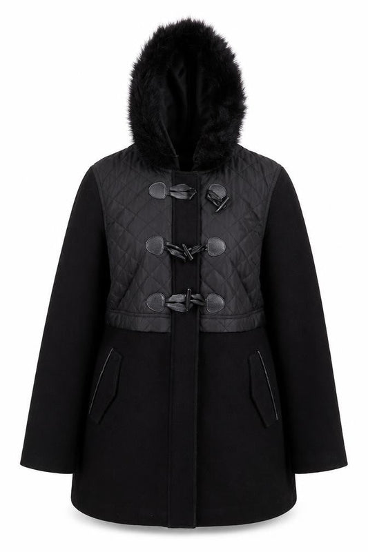 Front view of Marks & Spencer women’s black pea coat coat, size UK 12