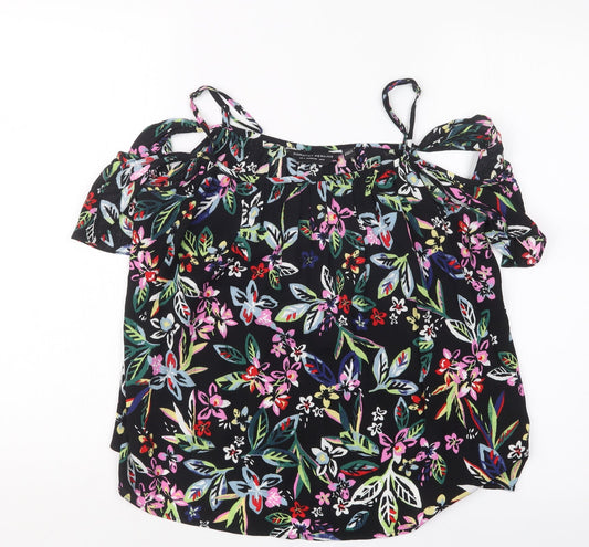 Dorothy Perkins Womens Black Floral  Basic Blouse Size 8