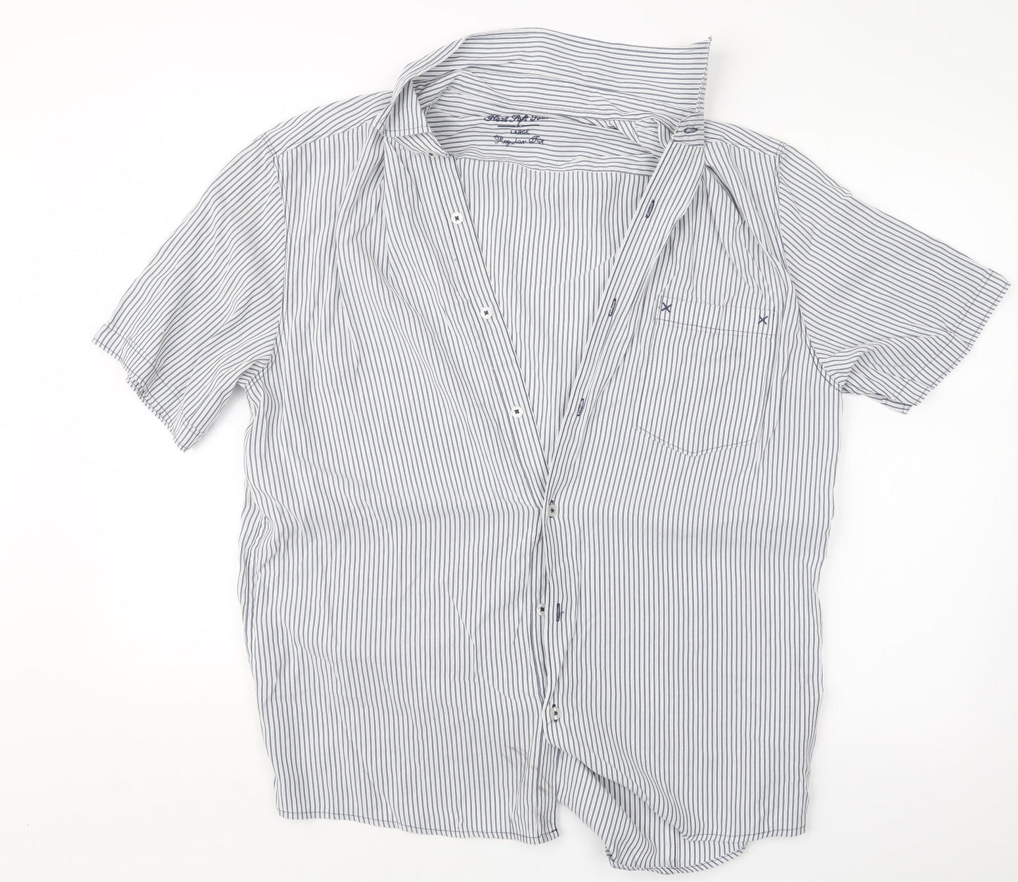 Mens UK Size L NEXT Blue  Button-Up Short Sleeve Casual Shirt