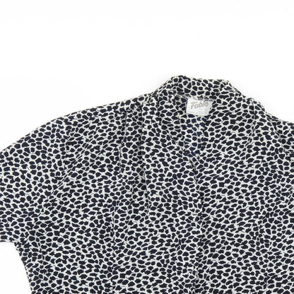 Close-up detail of fable women’s multicoloured geometric basic button-up, size UK 14