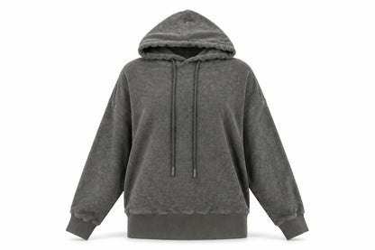 Front view of Collusion women’s grey pullover hoodie, size UK 6