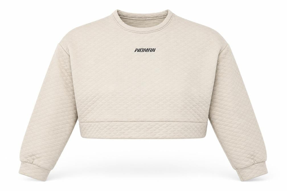 Front view of Boohoo women’s brown argyle/diamond pullover sweatshirt, size UK 10, - cropped