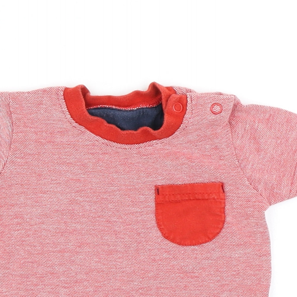 Close-up detail of George boys’ red basic t-shirt, size 0-3, months