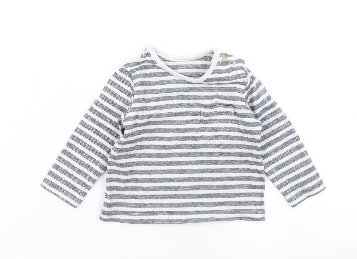 Additional front view of Tu boys’ blue striped basic t-shirt, size 0-3, months