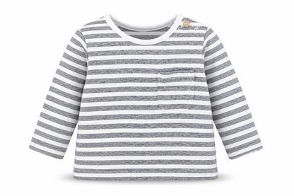 Front view of Tu boys’ blue striped basic t-shirt, size 0-3, months