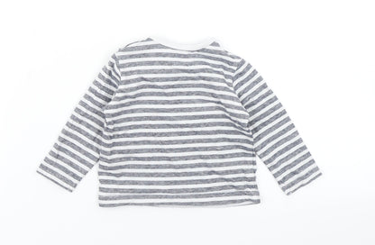 Back view of Tu boys’ blue striped basic t-shirt, size 0-3, months
