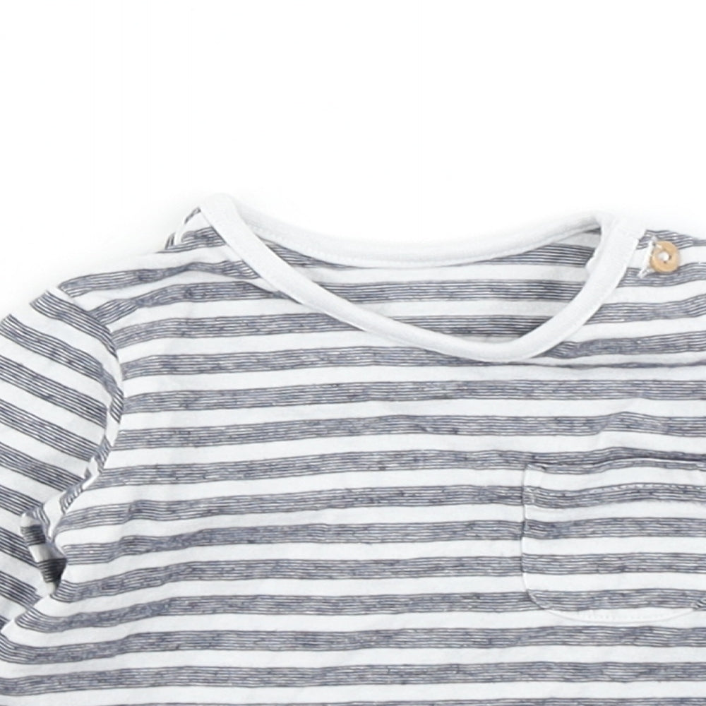 Close-up detail of Tu boys’ blue striped basic t-shirt, size 0-3, months