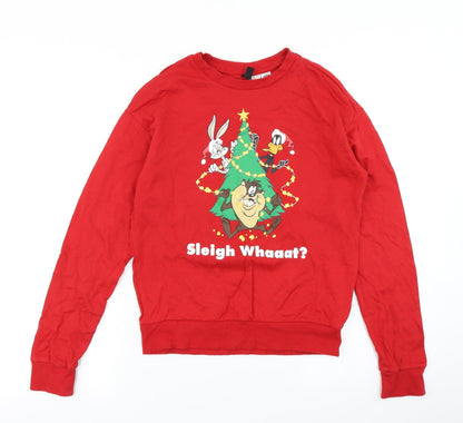 Divided Womens Red   Pullover Sweatshirt Size XS  - Looney Tunes Christmas Sweater