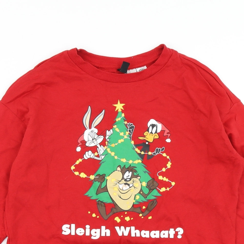 Divided Womens Red   Pullover Sweatshirt Size XS  - Looney Tunes Christmas Sweater