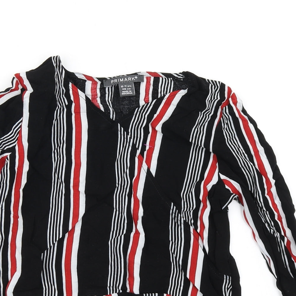 Primark Girls Black Striped  Cropped Blouse Size 10-11 Years